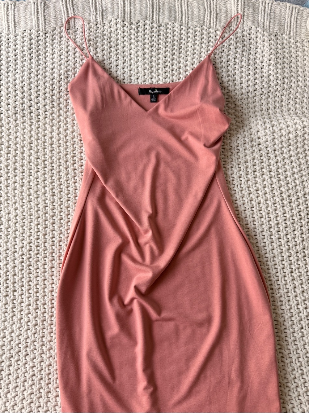 Papaya Dusty Coral Strapless Slip Dress with Spaghetti Straps